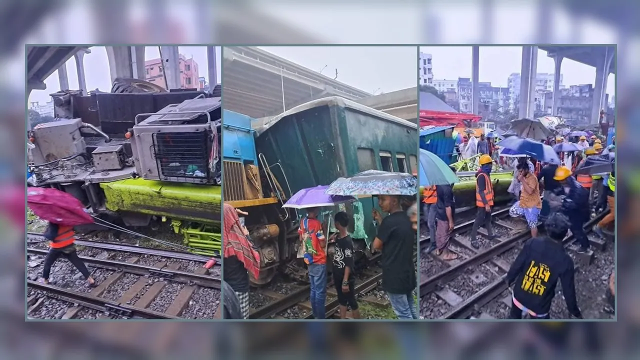 তেজগাঁওয়ে ক্রেনের আঘাতে লাইনচ্যুত ট্রেন, ঢাকার সঙ্গে যোগাযোগ বন্ধ
